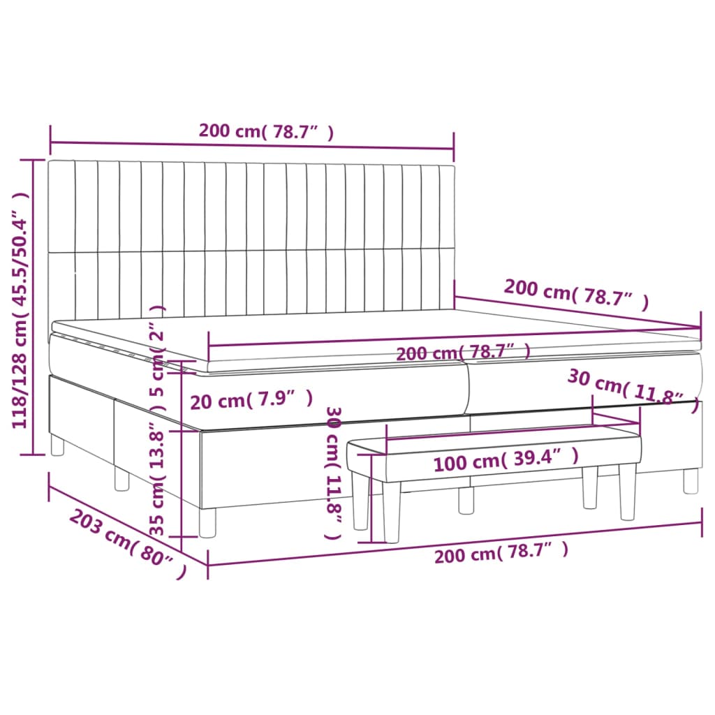 Giroletto a Molle con Materasso Marrone Scuro 200x200cm Tessuto