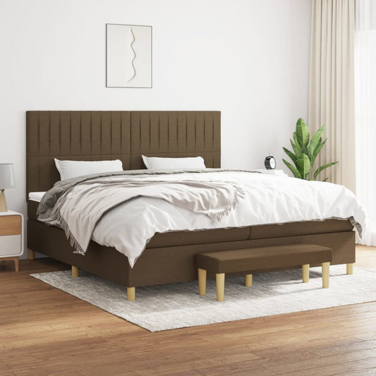 Spring Bed Frame with Dark Brown Mattress 200x200cm Fabric