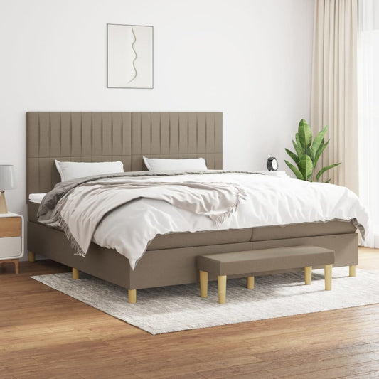 Spring bed frame with dove gray mattress 200x200 cm in fabric