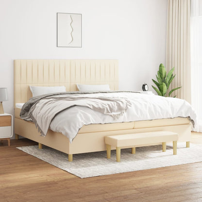 Spring bed frame with cream mattress 200x200 cm in fabric