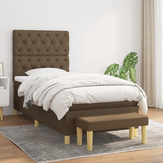 Spring Bed Frame with Dark Brown Mattress 80x200 cm Fabric