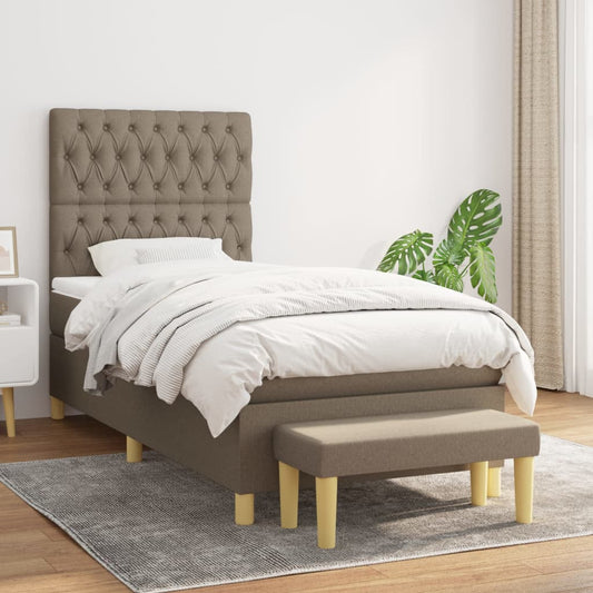 Spring bed frame with dove gray mattress 90x190 cm in fabric