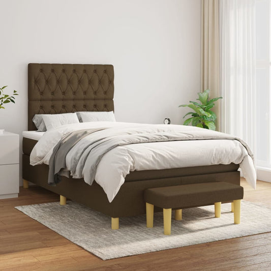 Spring Bed Frame with Dark Brown Mattress 120x200cm Fabric