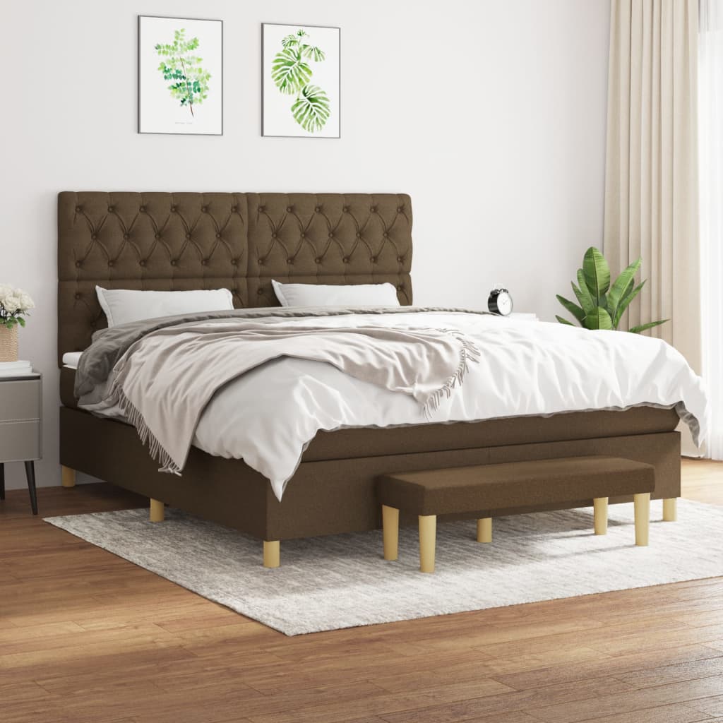 Giroletto a Molle con Materasso Marrone Scuro 160x200cm Tessuto