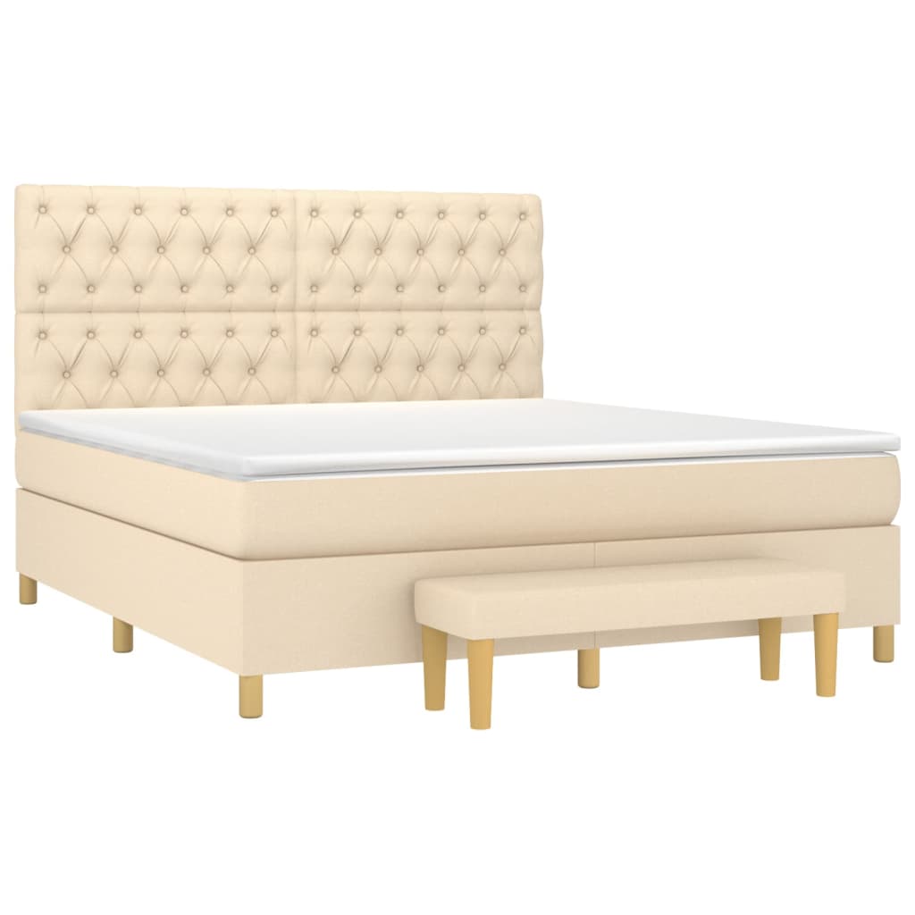Spring bed frame with cream mattress 160x200 cm in fabric