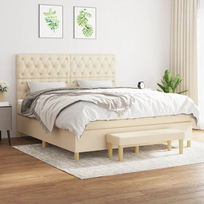 Spring bed frame with cream mattress 160x200 cm in fabric