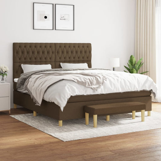 Spring Bed Frame with Dark Brown Mattress 180x200cm Fabric