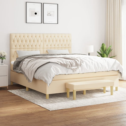 Spring bed frame with cream mattress 180x200 cm in fabric