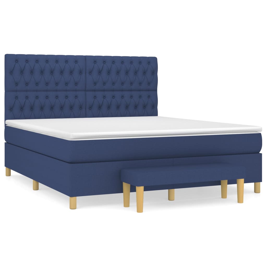 Spring bed frame with blue mattress 180x200 cm in fabric