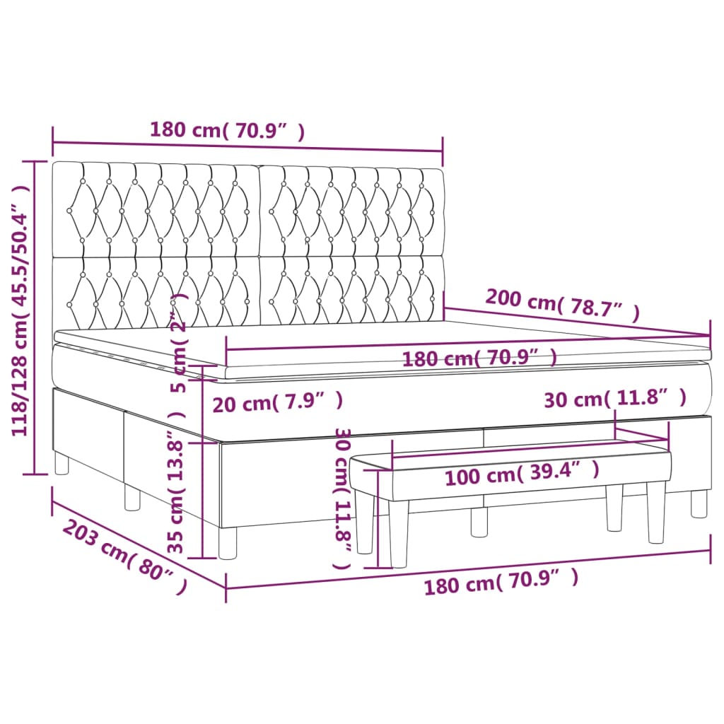 Spring bed frame with blue mattress 180x200 cm in fabric