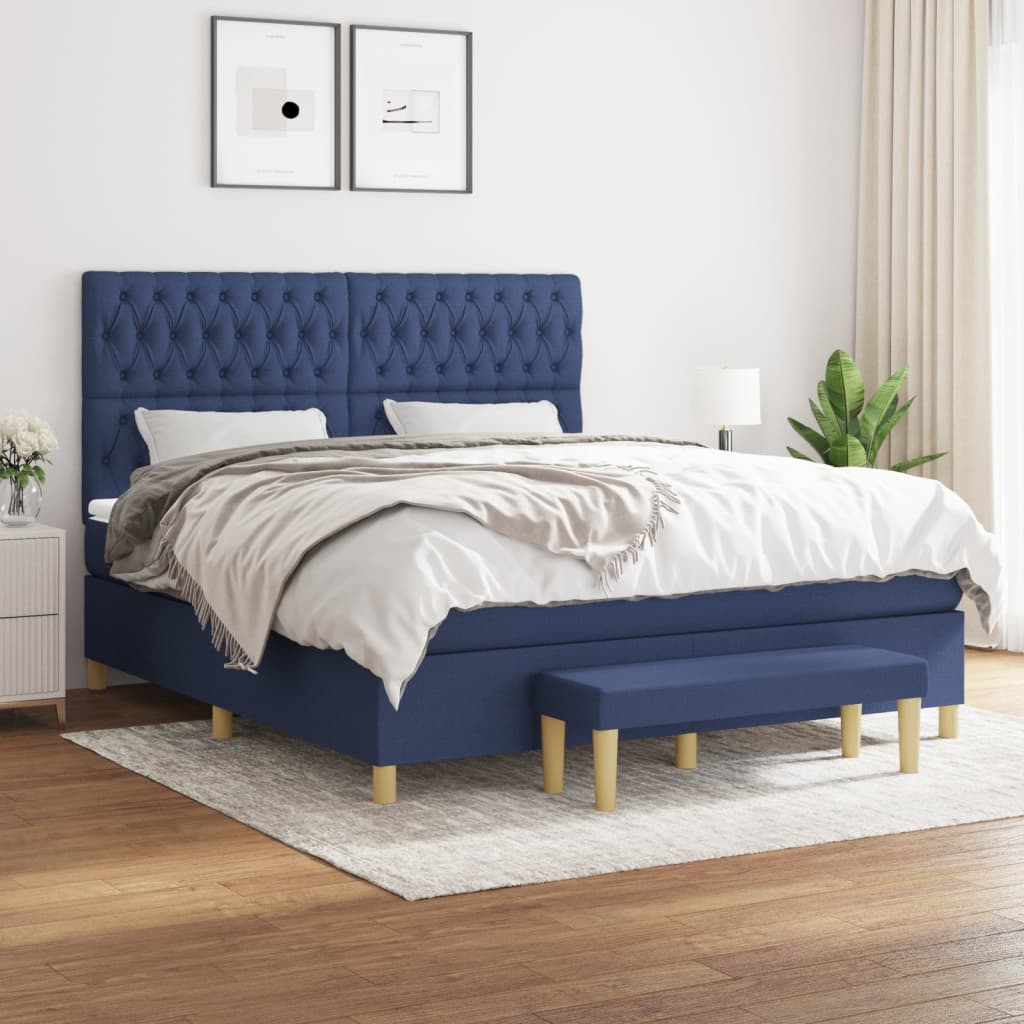 Spring bed frame with blue mattress 180x200 cm in fabric