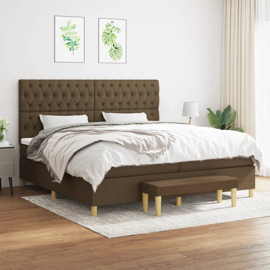 Spring Bed Frame with Dark Brown Mattress 200x200cm Fabric