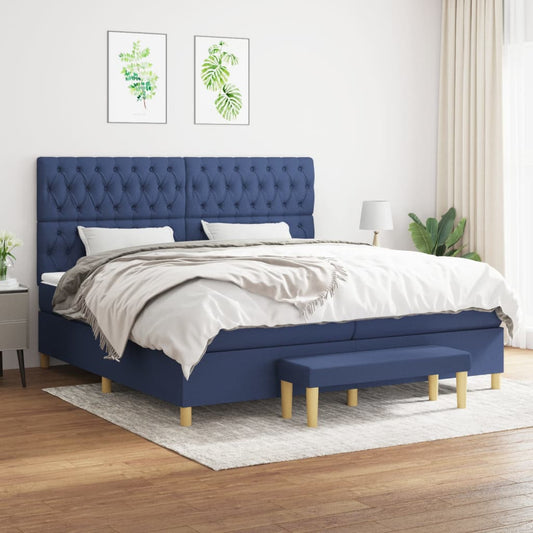 Spring bed frame with blue mattress 200x200 cm in fabric