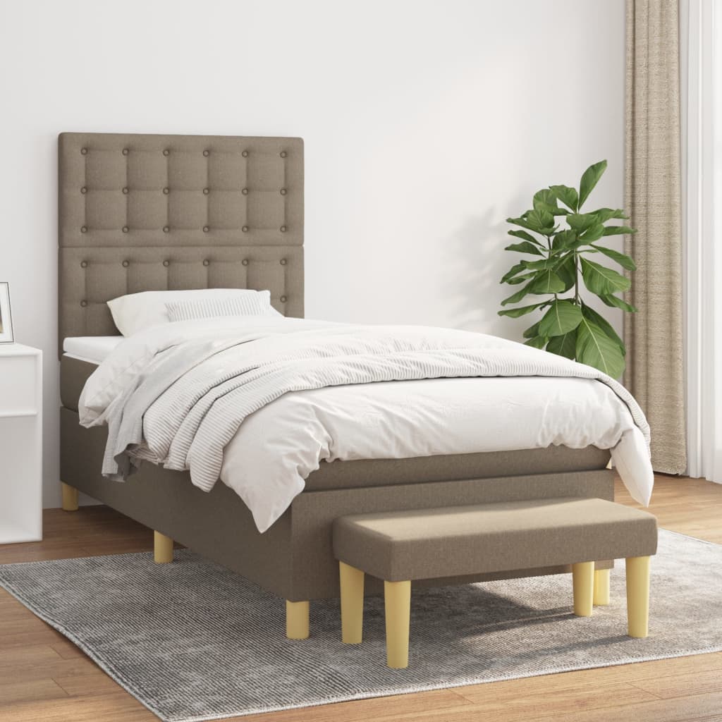 Spring bed frame with dove gray mattress 90x190 cm in fabric