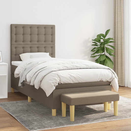 Spring bed frame with dove gray mattress 90x200 cm in fabric