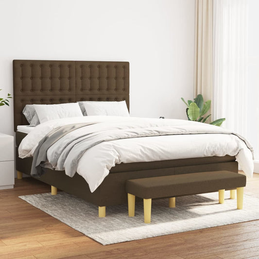 Spring Bed Frame with Dark Brown Mattress 140x190cm Fabric