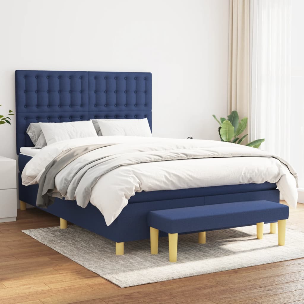 Spring bed frame with blue mattress 140x200 cm in fabric