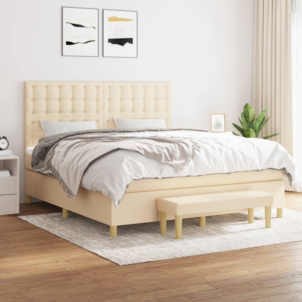 Spring bed frame with cream mattress 180x200 cm in fabric