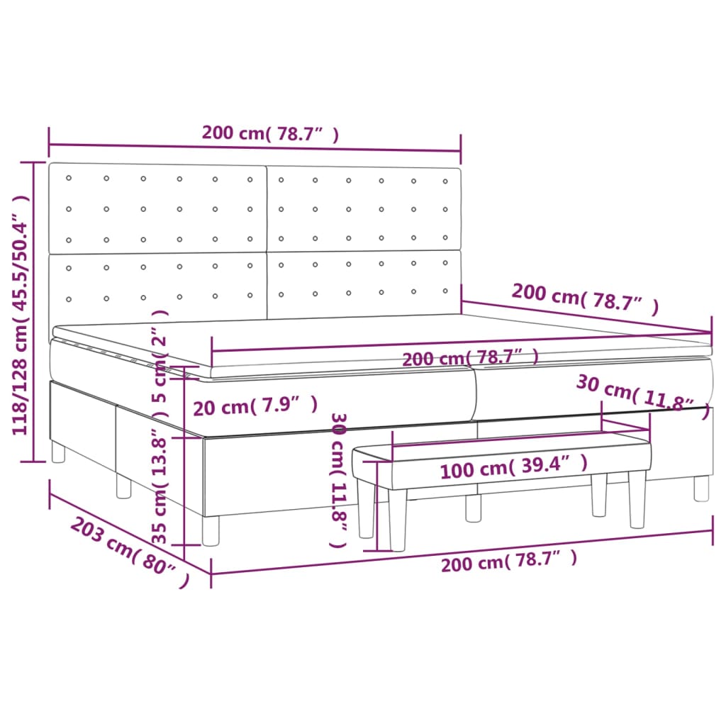 Giroletto a Molle con Materasso Marrone Scuro 200x200cm Tessuto