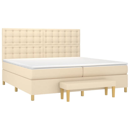 Spring bed frame with cream mattress 200x200 cm in fabric