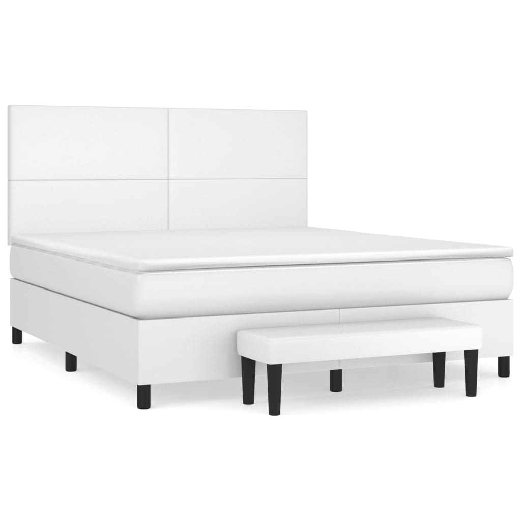 Spring bed frame with white mattress 160x200 cm in imitation leather