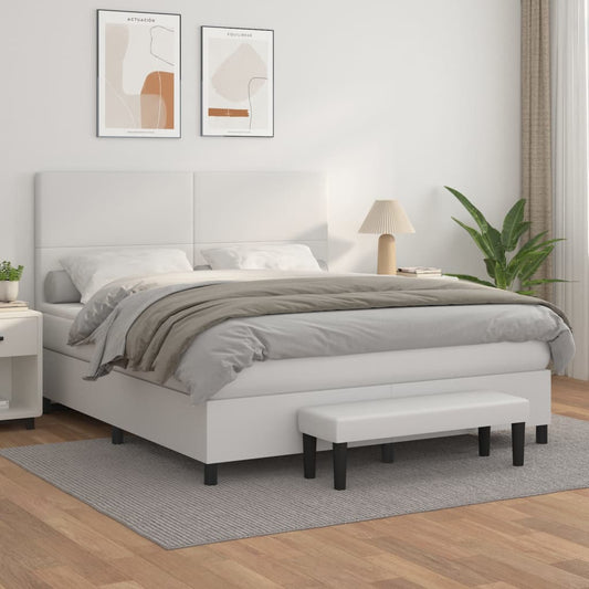 Spring bed frame with white mattress 160x200 cm in imitation leather