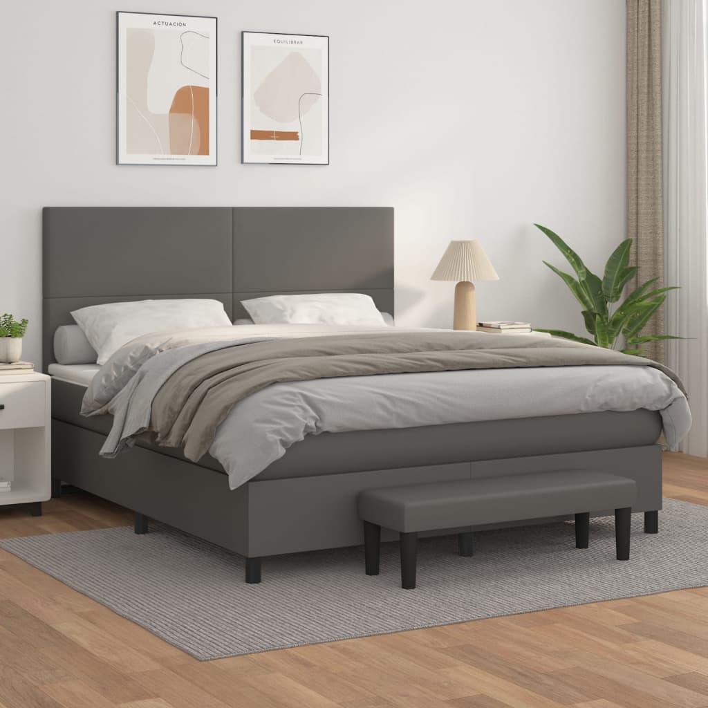Giroletto a Molle con Materasso Grigio 160x200 cm in Similpelle | homemem39