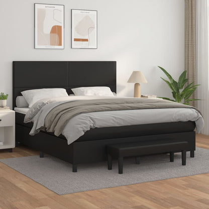 Spring bed frame with black mattress 180x200 cm in imitation leather