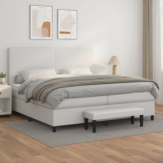 Spring bed frame with white mattress 200x200cm in imitation leather