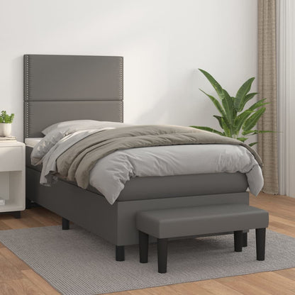 Spring bed frame with gray mattress 80x200 cm in imitation leather
