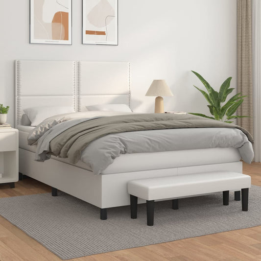 Spring bed frame with white mattress 140x200 cm in imitation leather