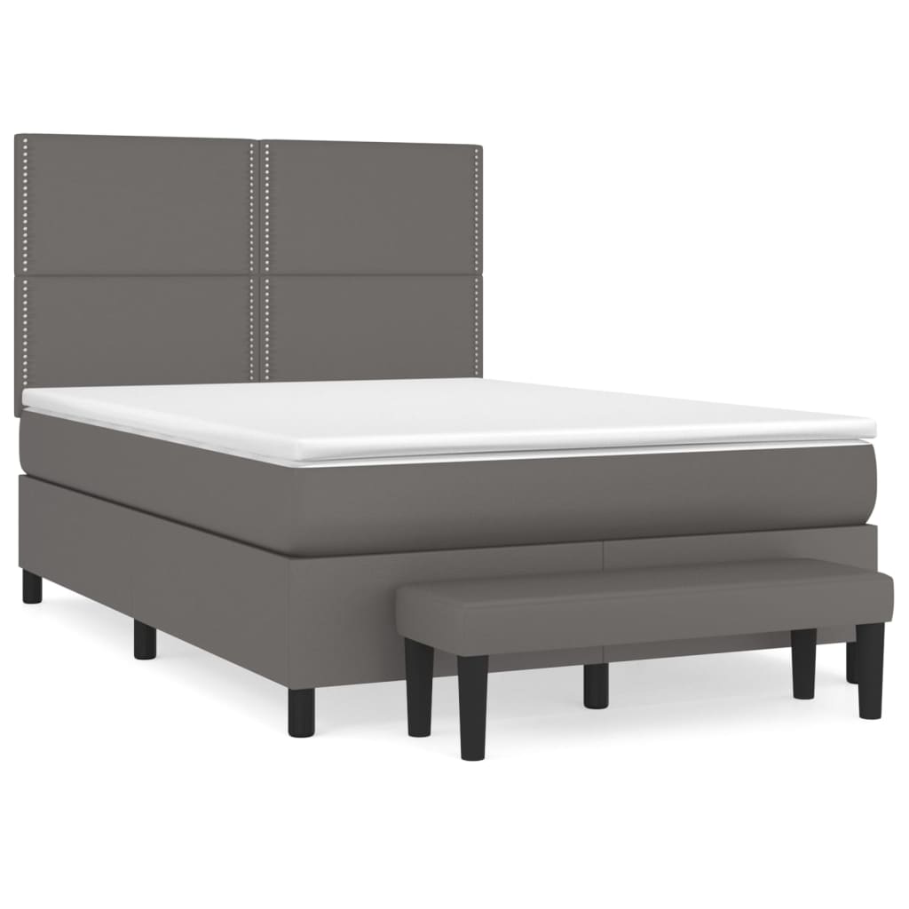 Spring bed frame with gray mattress 140x200 cm in imitation leather