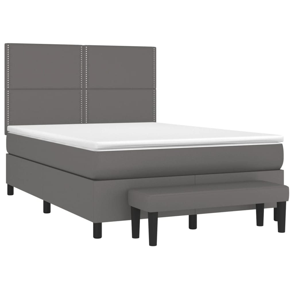 Spring bed frame with gray mattress 140x200 cm in imitation leather