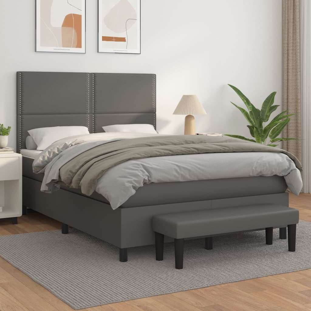 Spring bed frame with gray mattress 140x200 cm in imitation leather