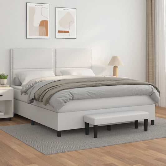 Spring bed frame with white mattress 160x200 cm in imitation leather