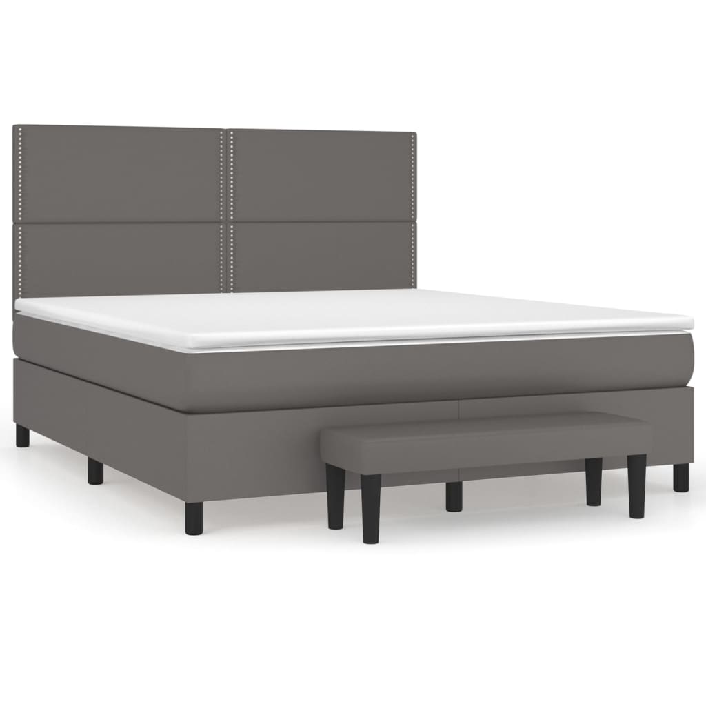 Spring bed frame with gray mattress 160x200 cm in imitation leather