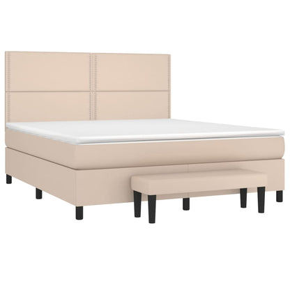 Spring bed frame with Cappuccino mattress 160x200cm Faux leather