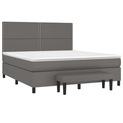 Spring bed frame with gray mattress 180x200 cm in imitation leather