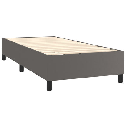 Spring bed frame with gray mattress 80x200 cm in imitation leather