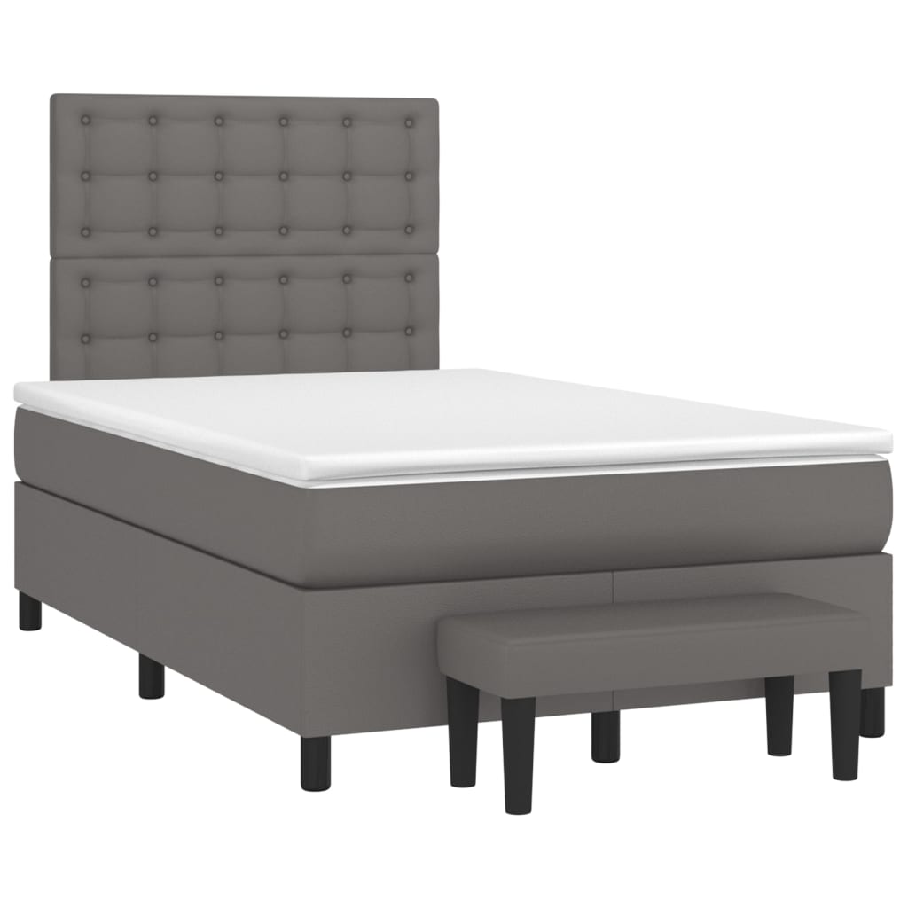 Spring bed frame with gray mattress 120x200 cm in imitation leather