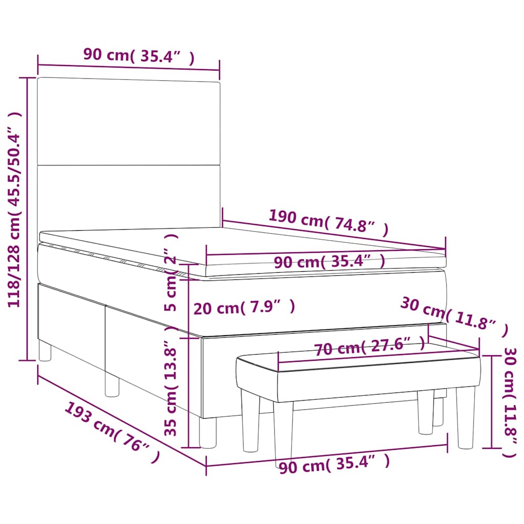 Giroletto a Molle con Materasso Blu Scuro 90x190 cm in Velluto | homemem39