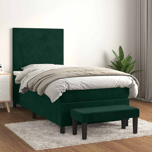 Giroletto a Molle con Materasso Verde Scuro 90x200 cm Velluto | homemem39