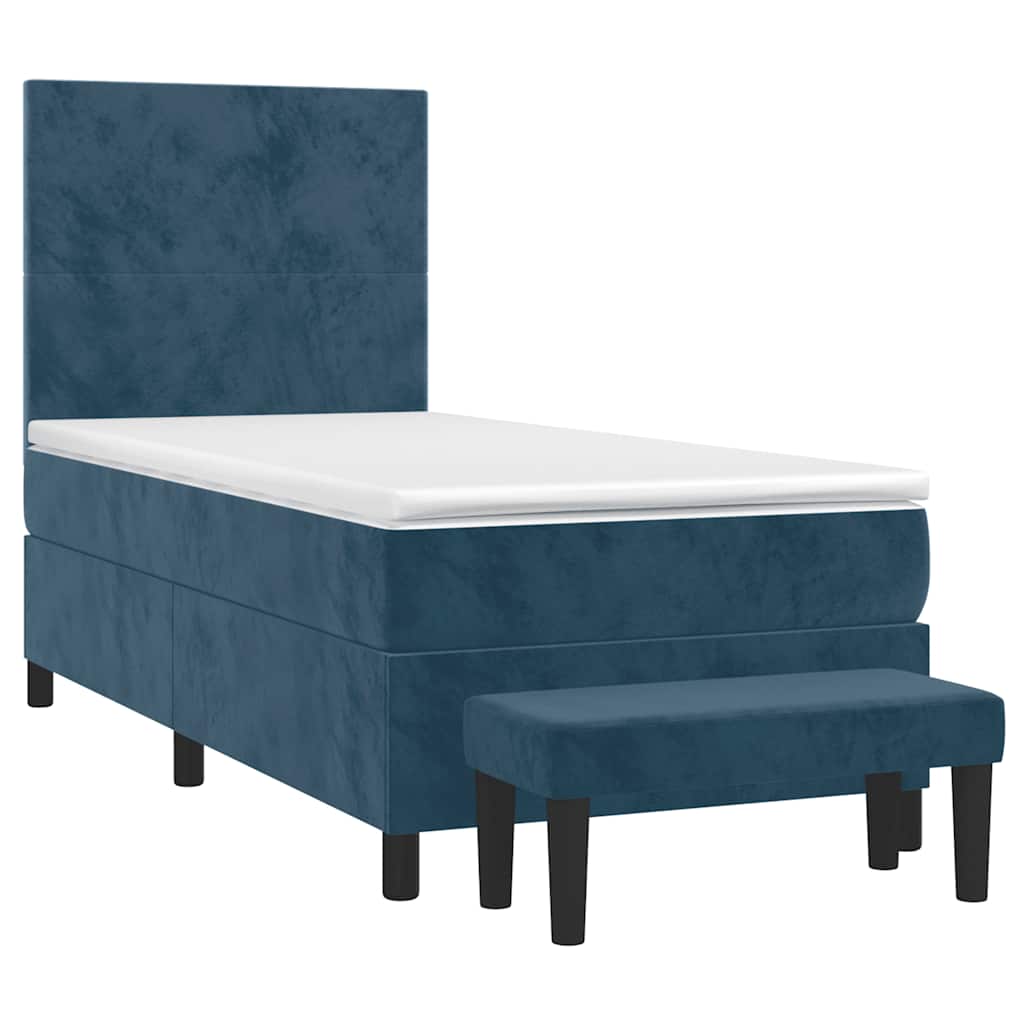 Giroletto a Molle con Materasso Blu Scuro 90x200 cm in Velluto