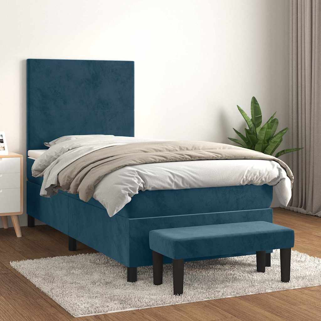 Giroletto a Molle con Materasso Blu Scuro 90x200 cm in Velluto