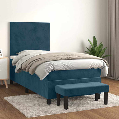 Giroletto a Molle con Materasso Blu Scuro 90x200 cm in Velluto