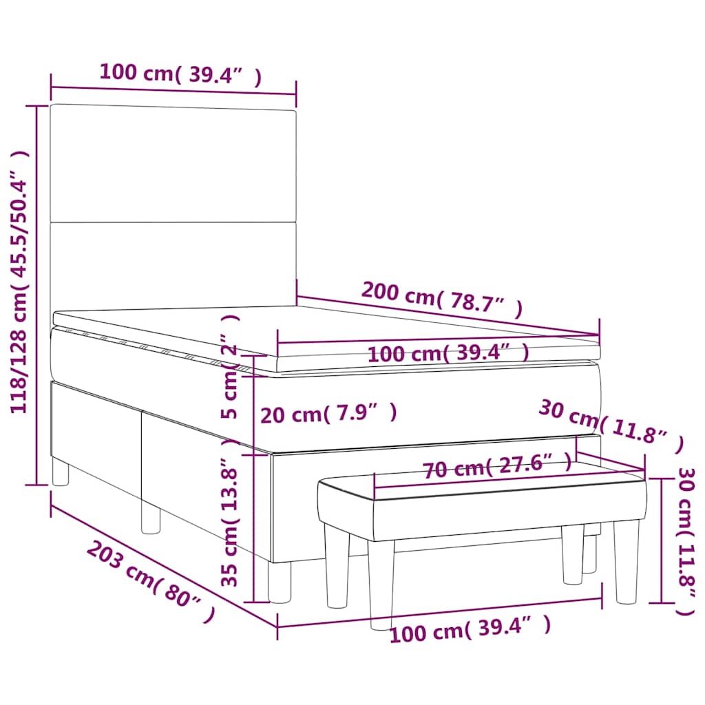 Giroletto a Molle con Materasso Blu Scuro 100x200 cm in Velluto | homemem39