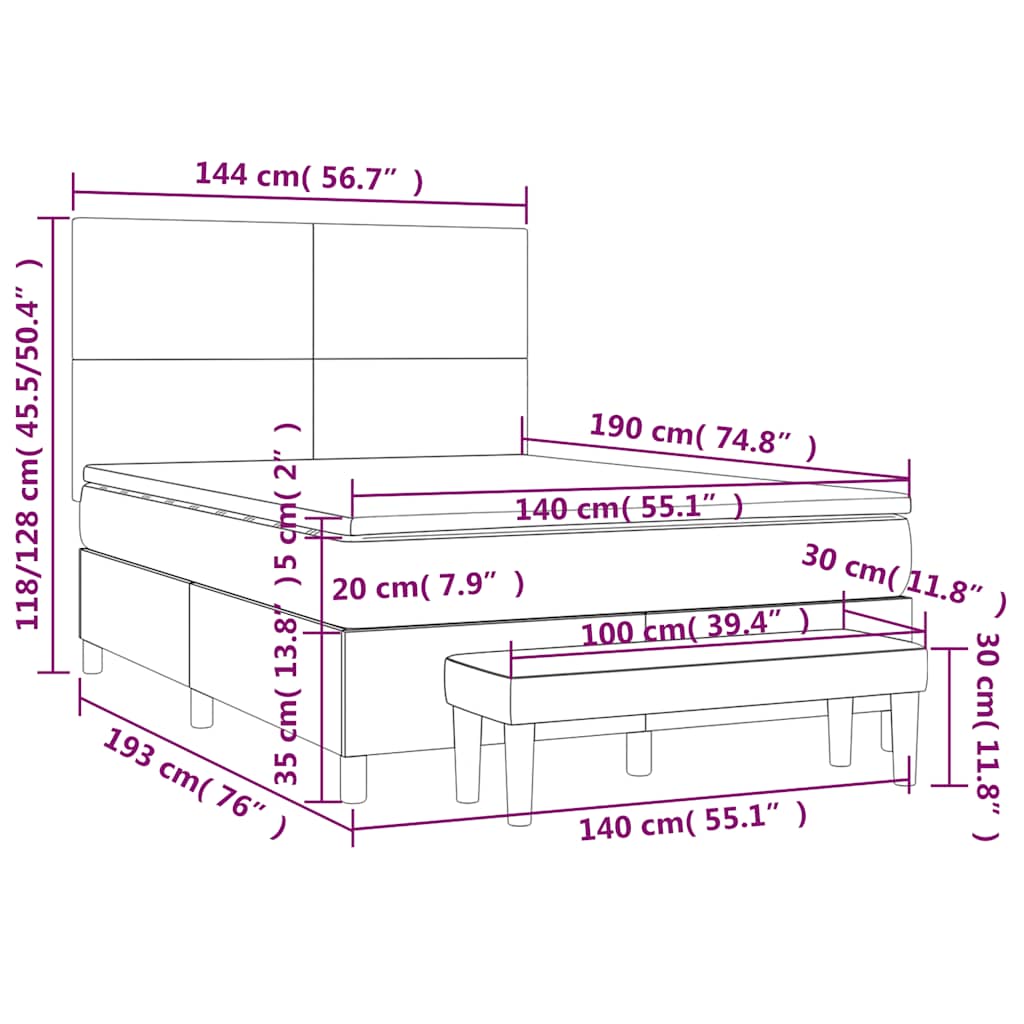 Giroletto a Molle con Materasso Blu Scuro 140x190 cm in Velluto | homemem39