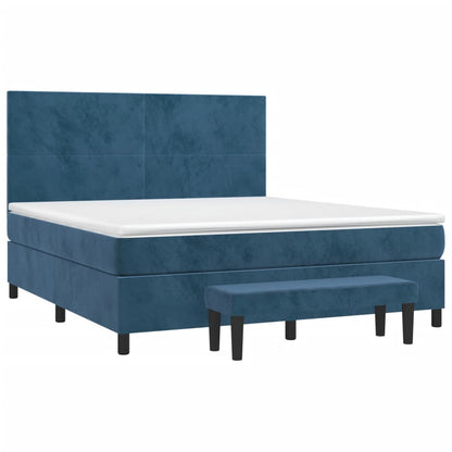 Spring bed frame with dark blue mattress 180x200 cm in velvet