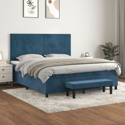 Spring bed frame with dark blue mattress 180x200 cm in velvet