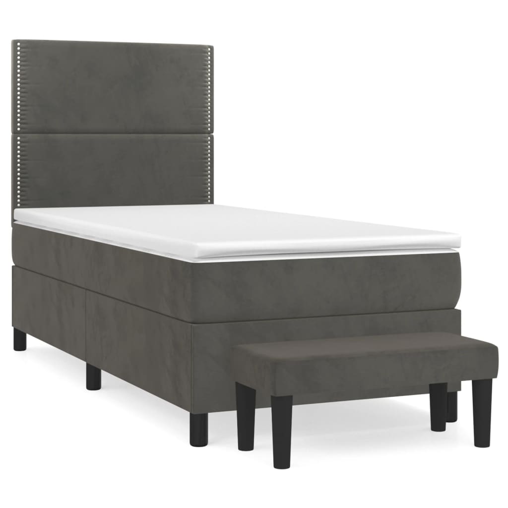 Giroletto a Molle con Materasso Grigio Scuro 90x190 cm Velluto
